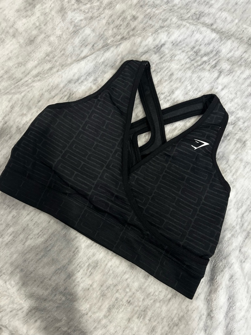 Gymshark Black Seamless Logo-Print Sports Bra with Strappy Back